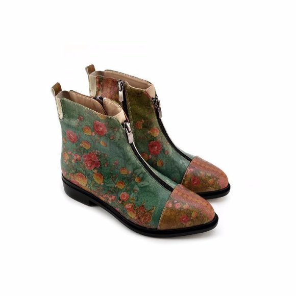 Goby Shoes - Green Floral Ankle Boots - Picture 1 of 5